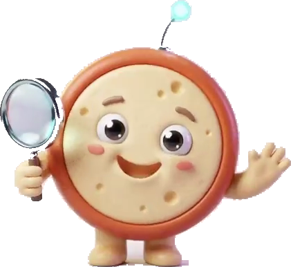 Goudie, the Gouda AI cheese inspector, holding a magnifying glass